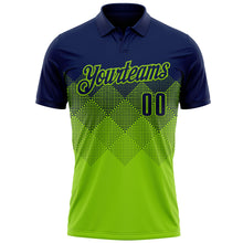 Load image into Gallery viewer, Custom Navy Neon Green 3D Gradient Square Shape Performance Polo Shirt