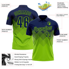 Load image into Gallery viewer, Custom Navy Neon Green 3D Gradient Square Shape Performance Polo Shirt