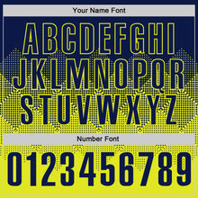 Load image into Gallery viewer, Custom Navy Neon Yellow 3D Gradient Square Shape Performance Polo Shirt