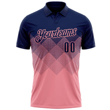 Load image into Gallery viewer, Custom Navy Medium Pink 3D Gradient Square Shape Performance Polo Shirt