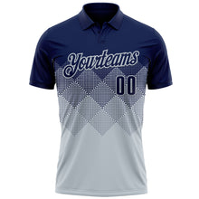 Load image into Gallery viewer, Custom Navy Silver 3D Gradient Square Shape Performance Polo Shirt