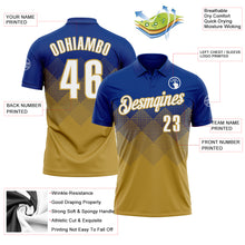 Load image into Gallery viewer, Custom Royal White-Old Gold 3D Gradient Square Shape Performance Polo Shirt