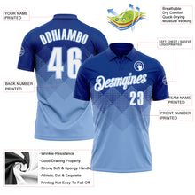 Load image into Gallery viewer, Custom Royal White-Light Blue 3D Gradient Square Shape Performance Polo Shirt