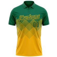 Load image into Gallery viewer, Custom Kelly Green Gold 3D Gradient Square Shape Performance Polo Shirt