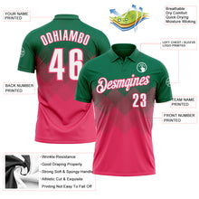 Load image into Gallery viewer, Custom Kelly Green White-Neon Pink 3D Gradient Square Shape Performance Polo Shirt