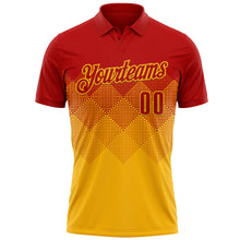 Load image into Gallery viewer, Custom Red Gold 3D Gradient Square Shape Performance Polo Shirt