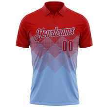 Load image into Gallery viewer, Custom Red Light Blue 3D Gradient Square Shape Performance Polo Shirt