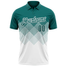 Load image into Gallery viewer, Custom Teal White 3D Gradient Square Shape Performance Polo Shirt