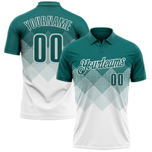 Load image into Gallery viewer, Custom Teal White 3D Gradient Square Shape Performance Polo Shirt