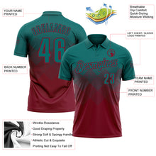 Load image into Gallery viewer, Custom Teal Crimson 3D Gradient Square Shape Performance Polo Shirt