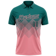 Load image into Gallery viewer, Custom Teal Medium Pink 3D Gradient Square Shape Performance Polo Shirt