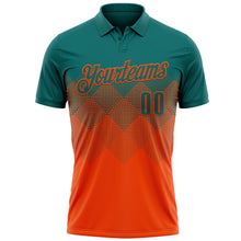 Load image into Gallery viewer, Custom Teal Orange 3D Gradient Square Shape Performance Polo Shirt
