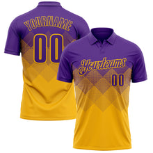 Load image into Gallery viewer, Custom Purple Gold 3D Gradient Square Shape Performance Polo Shirt