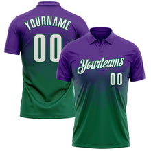 Load image into Gallery viewer, Custom Purple White-Kelly Green 3D Gradient Square Shape Performance Polo Shirt