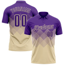 Load image into Gallery viewer, Custom Purple Cream 3D Gradient Square Shape Performance Polo Shirt