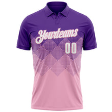 Load image into Gallery viewer, Custom Purple White-Light Pink 3D Gradient Square Shape Performance Polo Shirt
