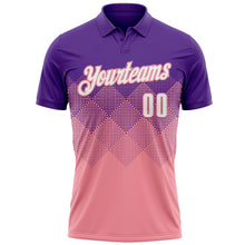 Load image into Gallery viewer, Custom Purple White-Medium Pink 3D Gradient Square Shape Performance Polo Shirt