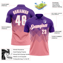 Load image into Gallery viewer, Custom Purple White-Medium Pink 3D Gradient Square Shape Performance Polo Shirt