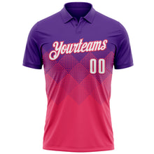 Load image into Gallery viewer, Custom Purple White-Neon Pink 3D Gradient Square Shape Performance Polo Shirt