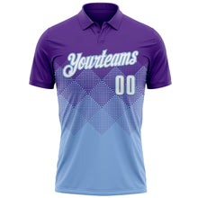 Load image into Gallery viewer, Custom Purple White-Light Blue 3D Gradient Square Shape Performance Polo Shirt