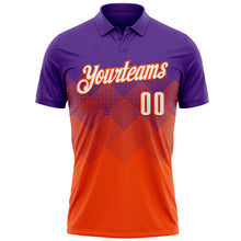 Load image into Gallery viewer, Custom Purple White-Orange 3D Gradient Square Shape Performance Polo Shirt