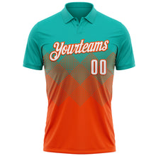 Load image into Gallery viewer, Custom Aqua White-Orange 3D Gradient Square Shape Performance Polo Shirt