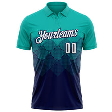 Load image into Gallery viewer, Custom Aqua White-Navy 3D Gradient Square Shape Performance Polo Shirt