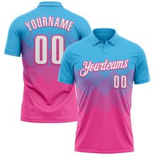 Load image into Gallery viewer, Custom Sky Blue White-Pink 3D Gradient Square Shape Performance Polo Shirt