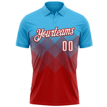 Load image into Gallery viewer, Custom Sky Blue White-Red 3D Gradient Square Shape Performance Polo Shirt