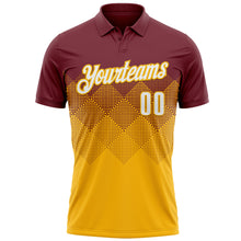 Load image into Gallery viewer, Custom Burgundy White-Gold 3D Gradient Square Shape Performance Polo Shirt