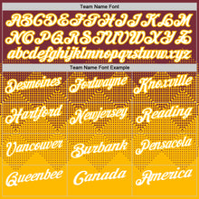 Load image into Gallery viewer, Custom Burgundy White-Gold 3D Gradient Square Shape Performance Polo Shirt