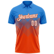 Load image into Gallery viewer, Custom Powder Blue White-Orange 3D Gradient Square Shape Performance Polo Shirt