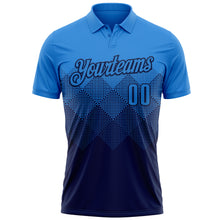 Load image into Gallery viewer, Custom Powder Blue Navy 3D Gradient Square Shape Performance Polo Shirt