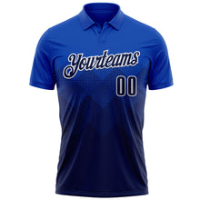 Load image into Gallery viewer, Custom Thunder Blue Navy-White 3D Gradient Square Shape Performance Polo Shirt