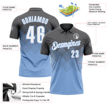 Load image into Gallery viewer, Custom Steel Gray White-Light Blue 3D Gradient Square Shape Performance Polo Shirt