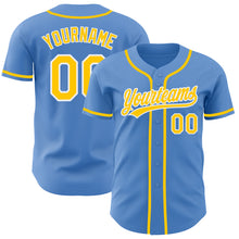 Load image into Gallery viewer, Custom Powder Blue Yellow-White Authentic Baseball Jersey