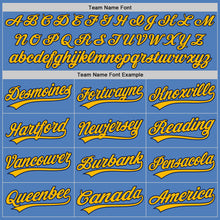 Load image into Gallery viewer, Custom Powder Blue Navy-Gold Authentic Baseball Jersey