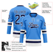 Load image into Gallery viewer, Custom Sky Blue Navy-White Hockey Lace Neck Jersey