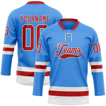 Load image into Gallery viewer, Custom Sky Blue Red-White Hockey Lace Neck Jersey