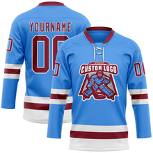 Load image into Gallery viewer, Custom Sky Blue Maroon-White Hockey Lace Neck Jersey
