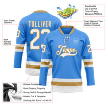 Load image into Gallery viewer, Custom Sky Blue White-Old Gold Hockey Lace Neck Jersey