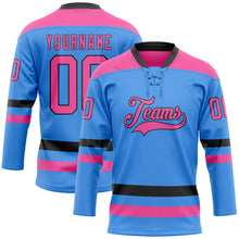 Load image into Gallery viewer, Custom Sky Blue Pink-Black Hockey Lace Neck Jersey