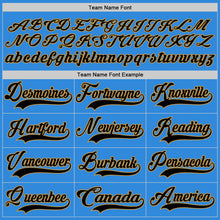 Load image into Gallery viewer, Custom Sky Blue Black-Old Gold Hockey Lace Neck Jersey