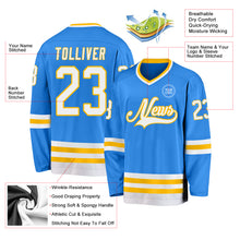 Load image into Gallery viewer, Custom Powder Blue White-Gold Hockey Jersey
