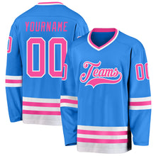 Load image into Gallery viewer, Custom Powder Blue Pink-White Hockey Jersey