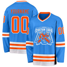 Load image into Gallery viewer, Custom Powder Blue Orange-White Hockey Jersey