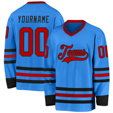 Load image into Gallery viewer, Custom Powder Blue Red-Black Hockey Jersey
