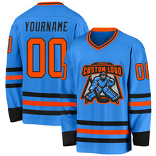 Load image into Gallery viewer, Custom Powder Blue Orange-Black Hockey Jersey