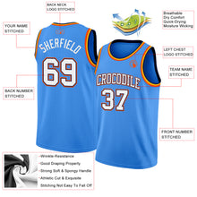 Load image into Gallery viewer, Custom Powder Blue White Navy Orange-Gold Authentic Basketball Jersey
