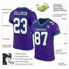 Load image into Gallery viewer, Custom Purple White-Kelly Green Mesh Authentic Football Jersey